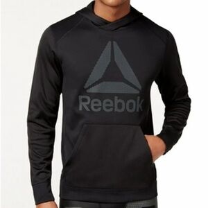 Reebok Men’s Black Speedwick Hooded Logo Print Sweater Size L